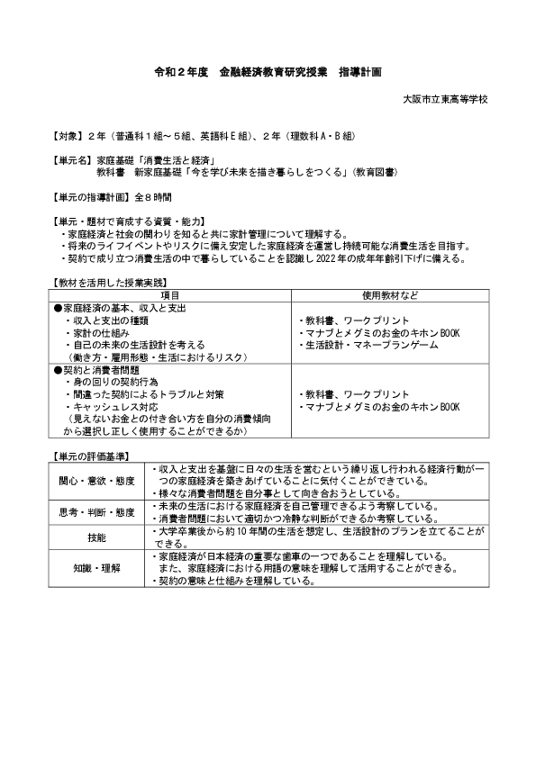 指導計画(指導目標、評価基準、指導計画)